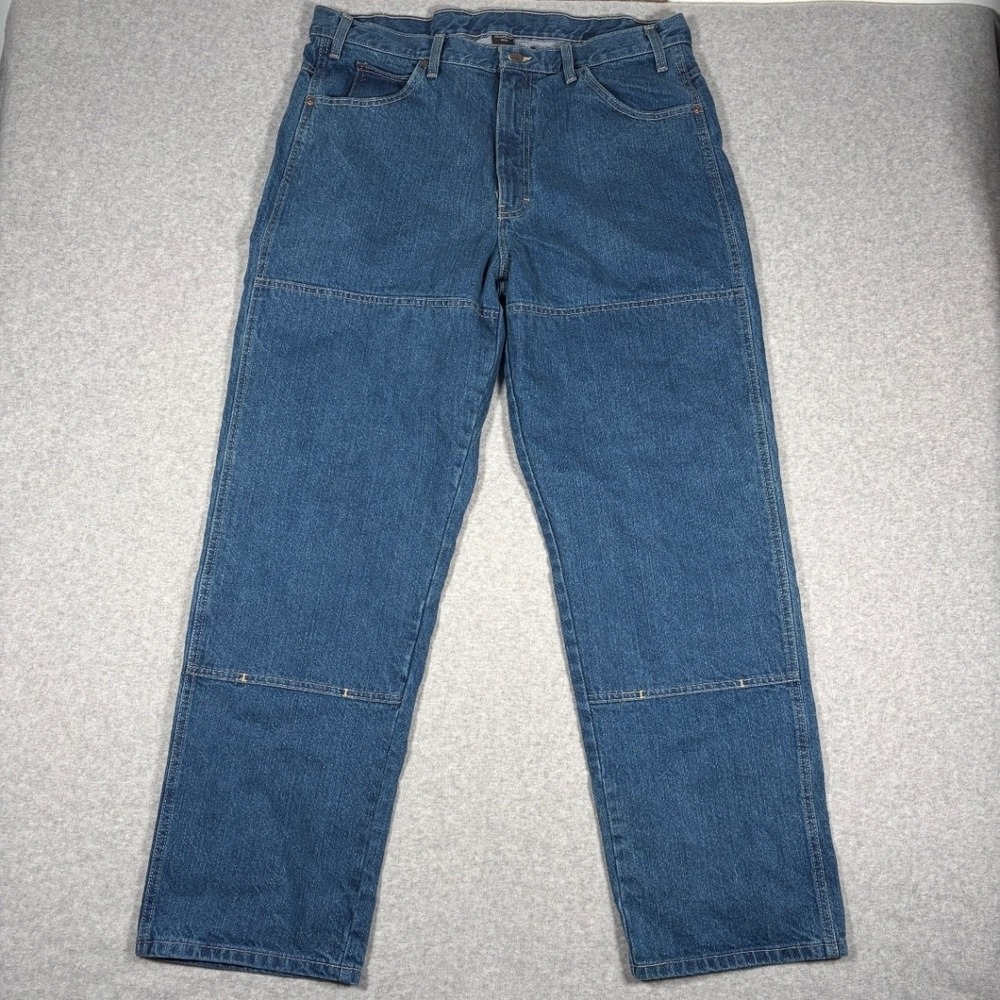 Dickies Double Knee Jeans Men's 38x32 Blue Work Denim Skater Straight Loose Fit